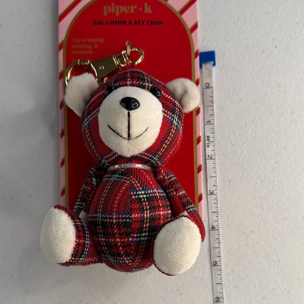 Piper K Red Plaid Bear Keychain